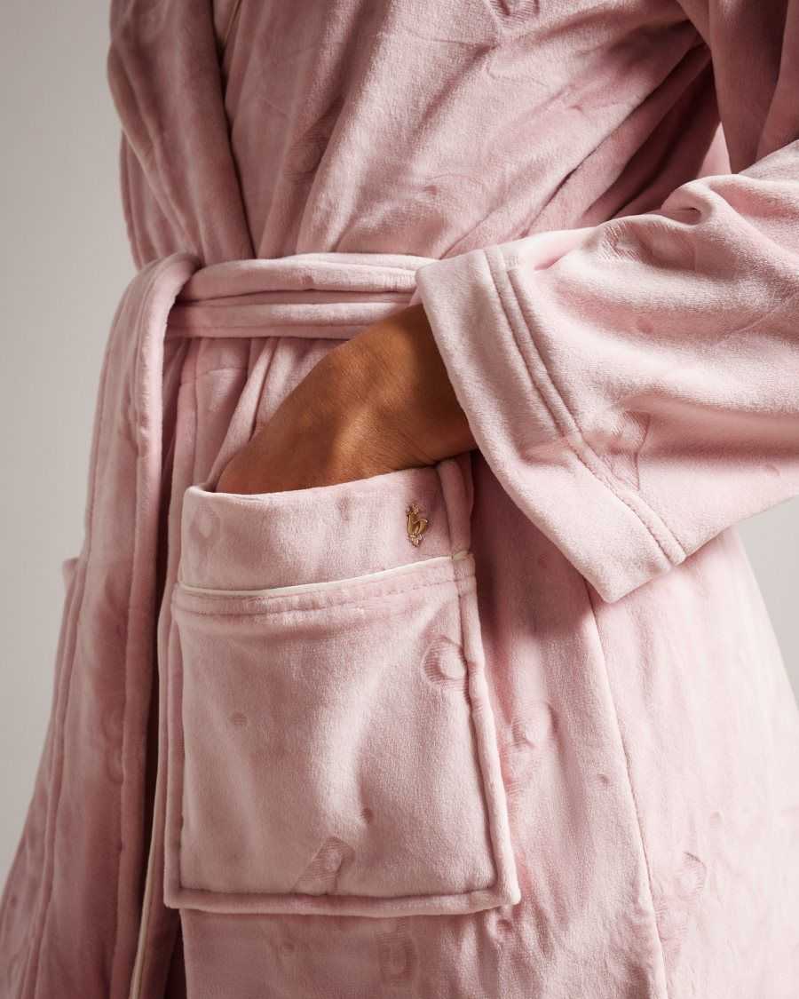 Ted Baker Slepsel Long Plush Hooded Dressing Gown Dusky Pink | 46709-KTBV