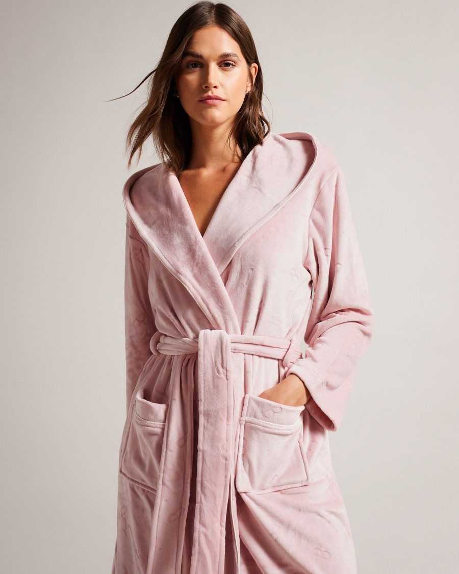 Ted Baker Slepsel Long Plush Hooded Dressing Gown Dusky Pink | 46709-KTBV