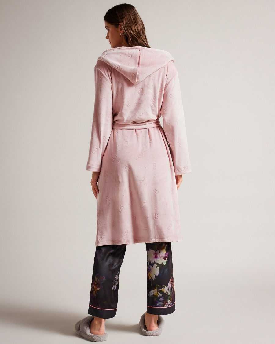 Ted Baker Slepsel Long Plush Hooded Dressing Gown Dusky Pink | 46709-KTBV