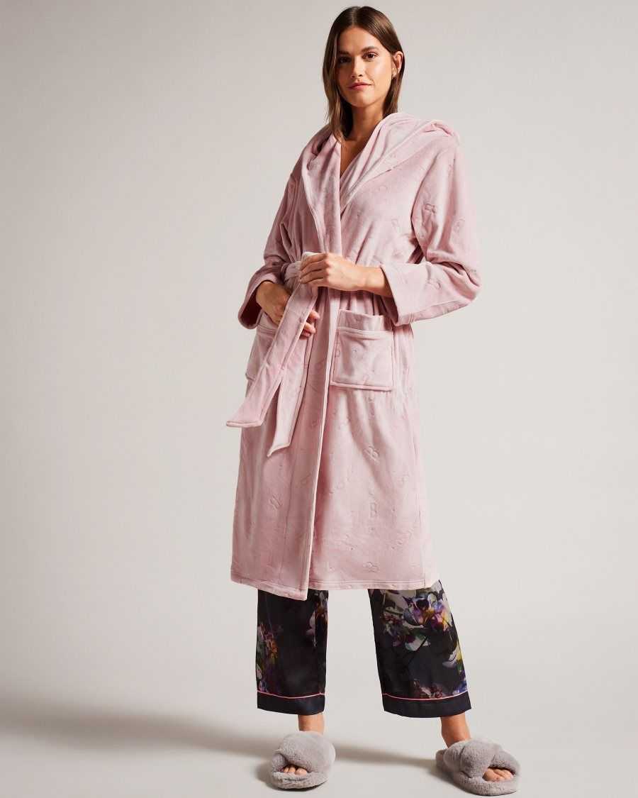 Ted Baker Slepsel Long Plush Hooded Dressing Gown Dusky Pink | 46709-KTBV