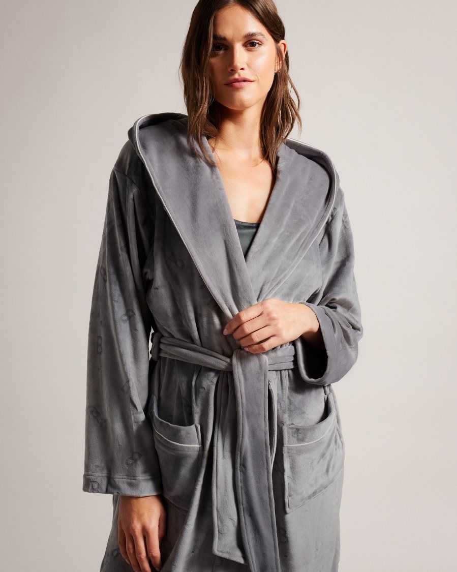 Ted Baker Slepsil Long Plush Hooded Dressing Gown Dark Grey | 07948-CJQN