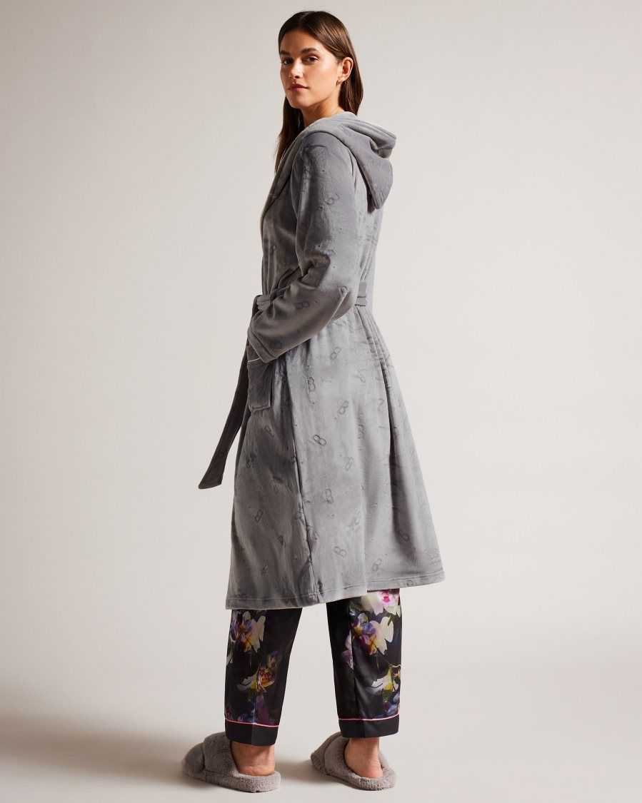 Ted Baker Slepsil Long Plush Hooded Dressing Gown Dark Grey | 07948-CJQN