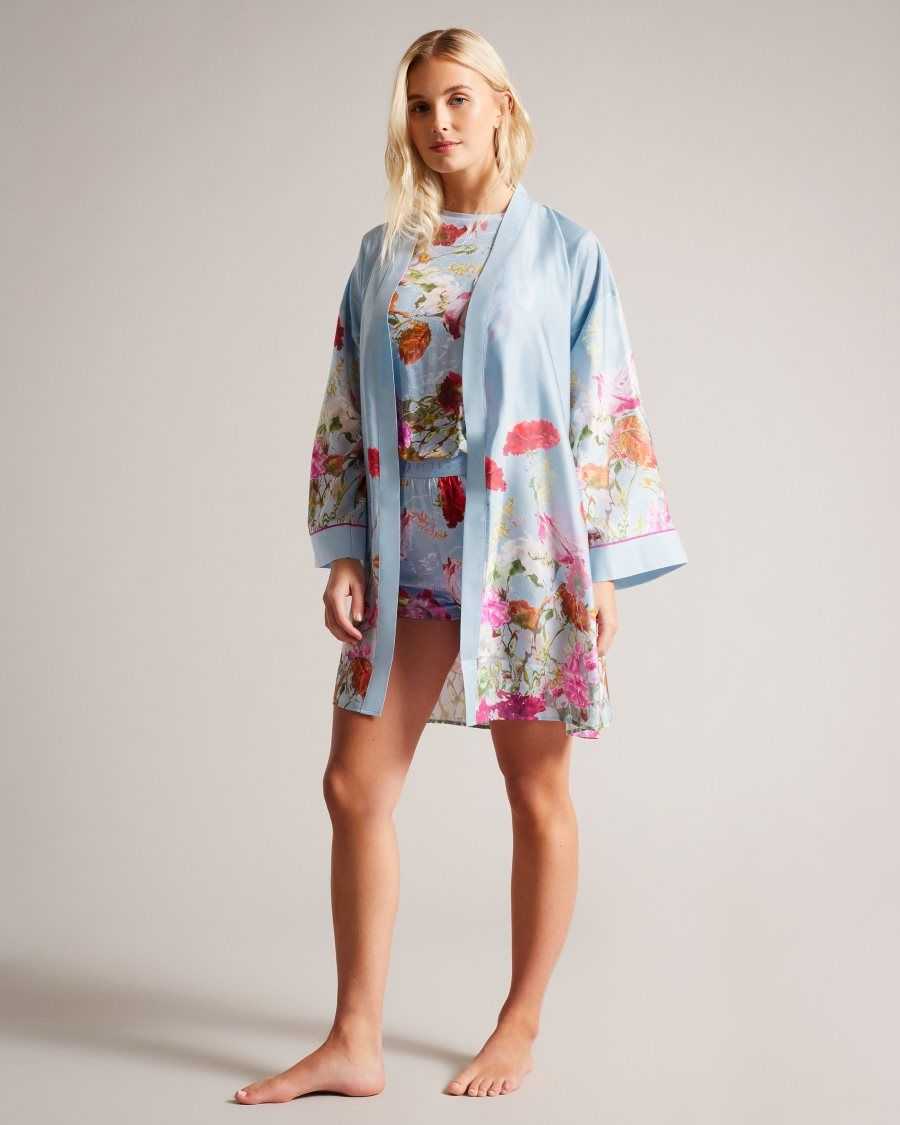 Ted Baker Sofhay Floral Satin Robe Blue | 98504-YZUJ