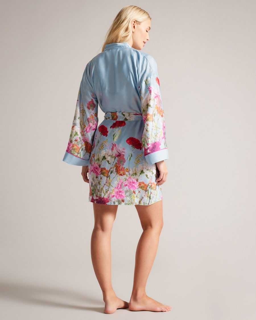 Ted Baker Sofhay Floral Satin Robe Blue | 98504-YZUJ