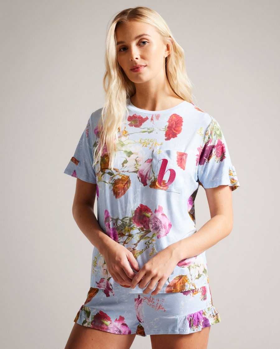 Ted Baker Sophe Floral T-Shirt And Shorts Pyjama Set Blue | 30261-SEFO