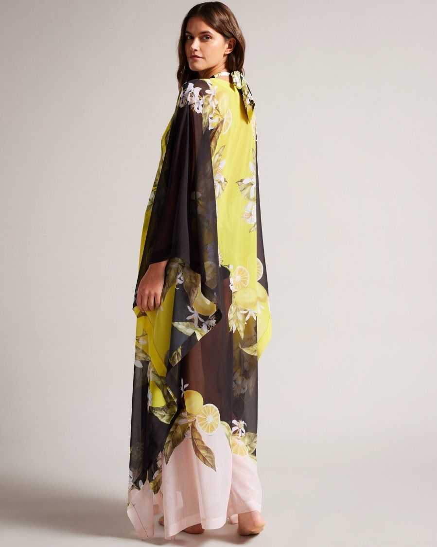 Ted Baker Sopheya Lemon Print Maxi Cover Up Black | 67103-NQEL