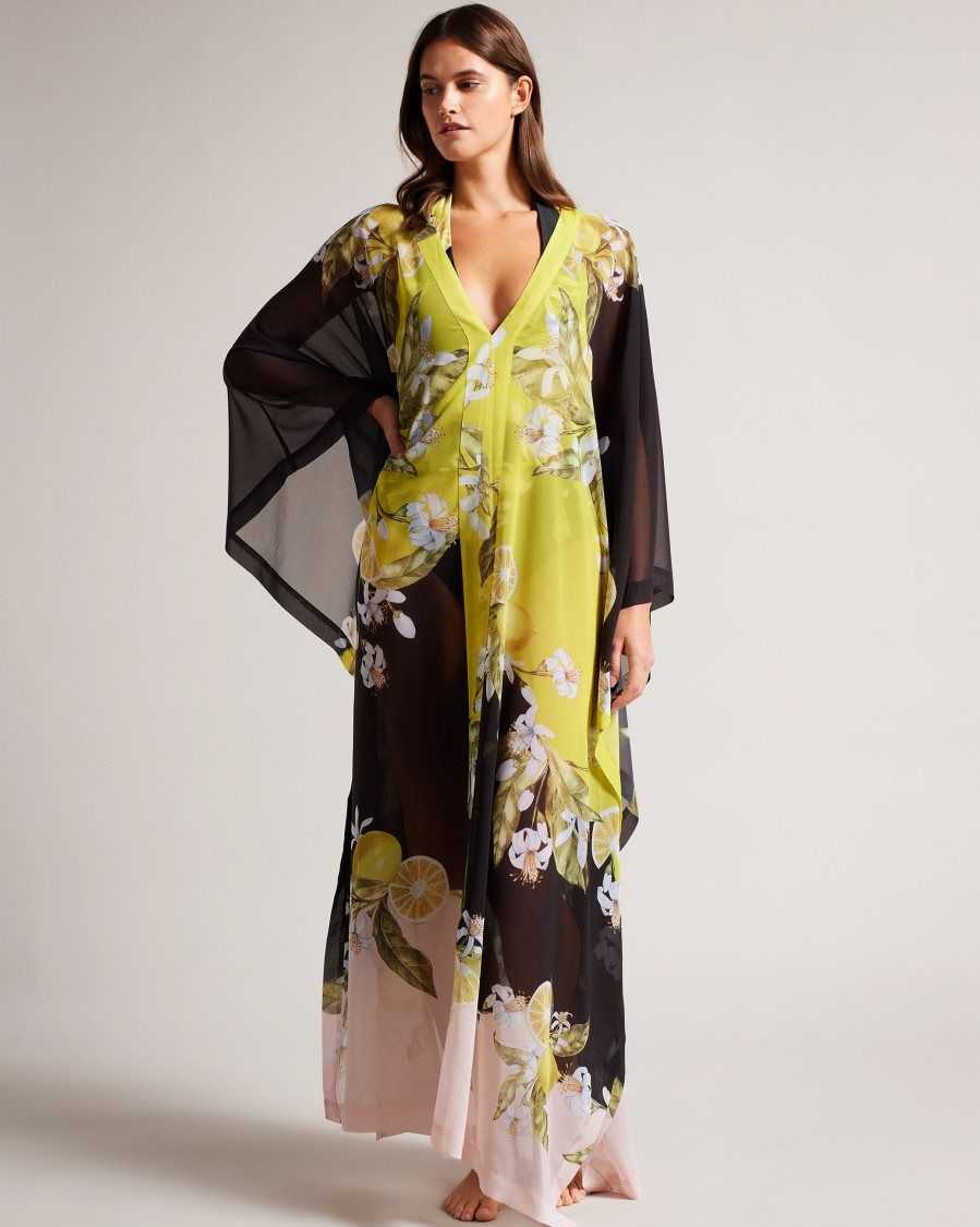 Ted Baker Sopheya Lemon Print Maxi Cover Up Black | 67103-NQEL