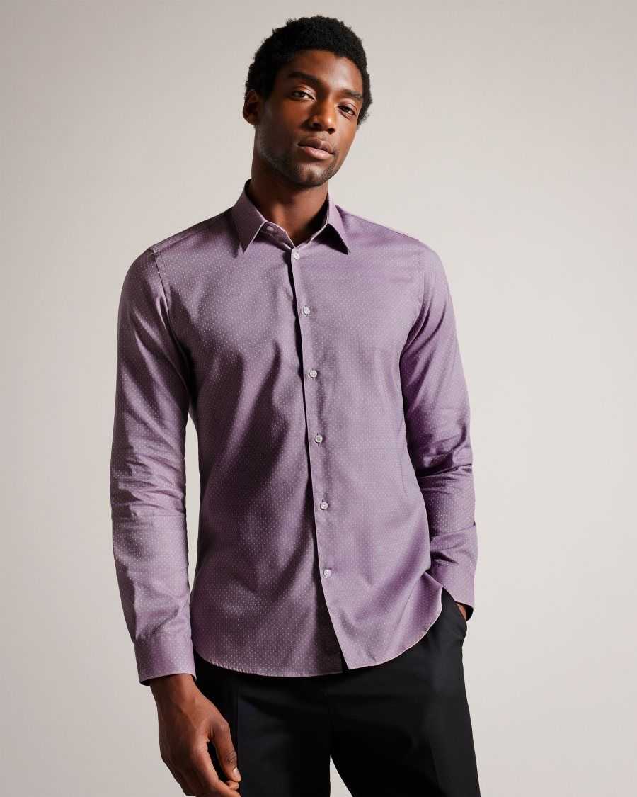 Ted Baker Sorelss Long Sleeve Textured Spot Shirt Pale Purplele | 32619-VMOS