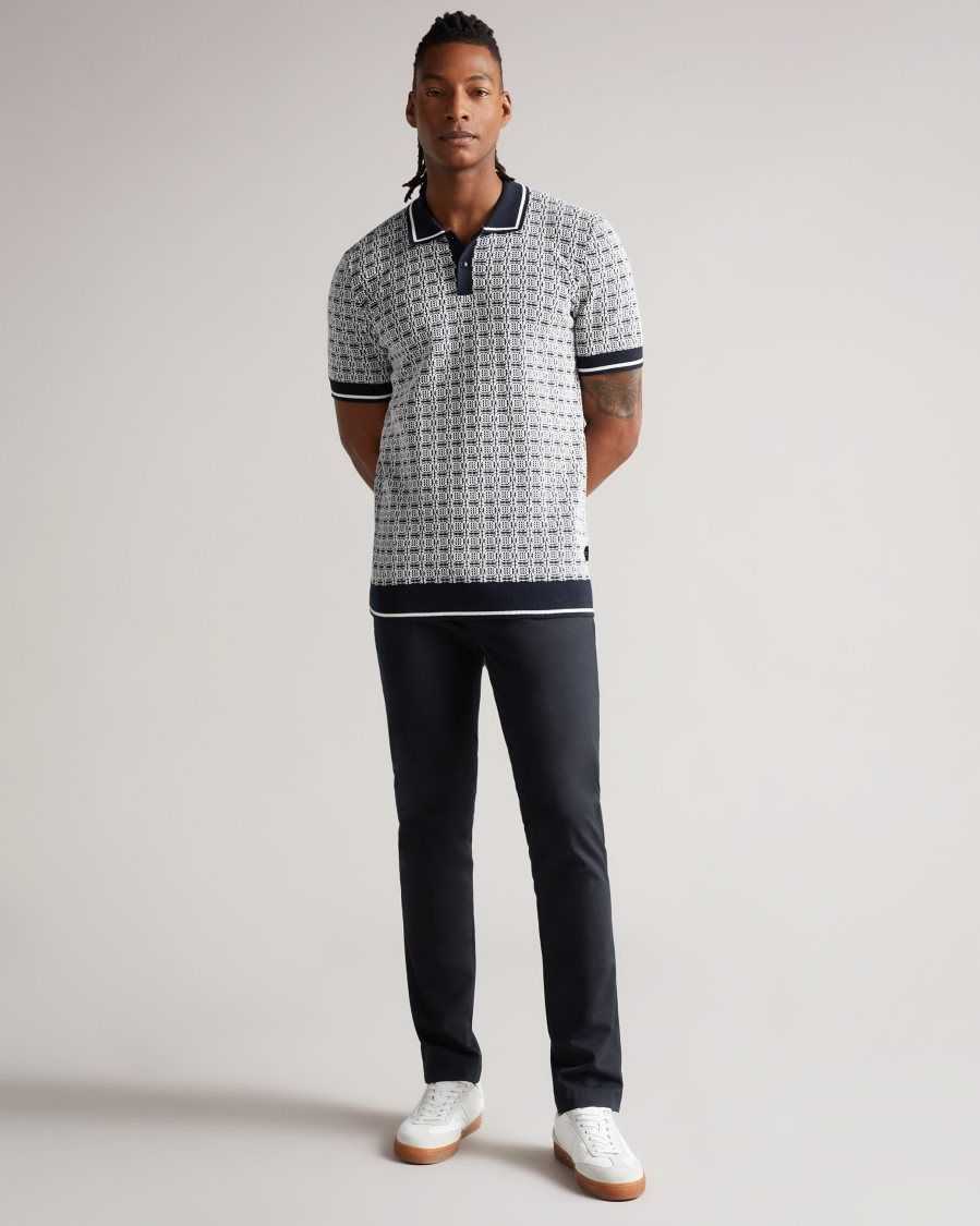 Ted Baker Staffrd Short Sleeve Jacquard Polo with Tipping Navy | 12074-PTKZ