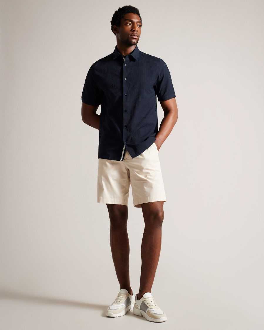 Ted Baker Stansho Short Sleeve Seersucker Shirt Navy | 29870-TVIL