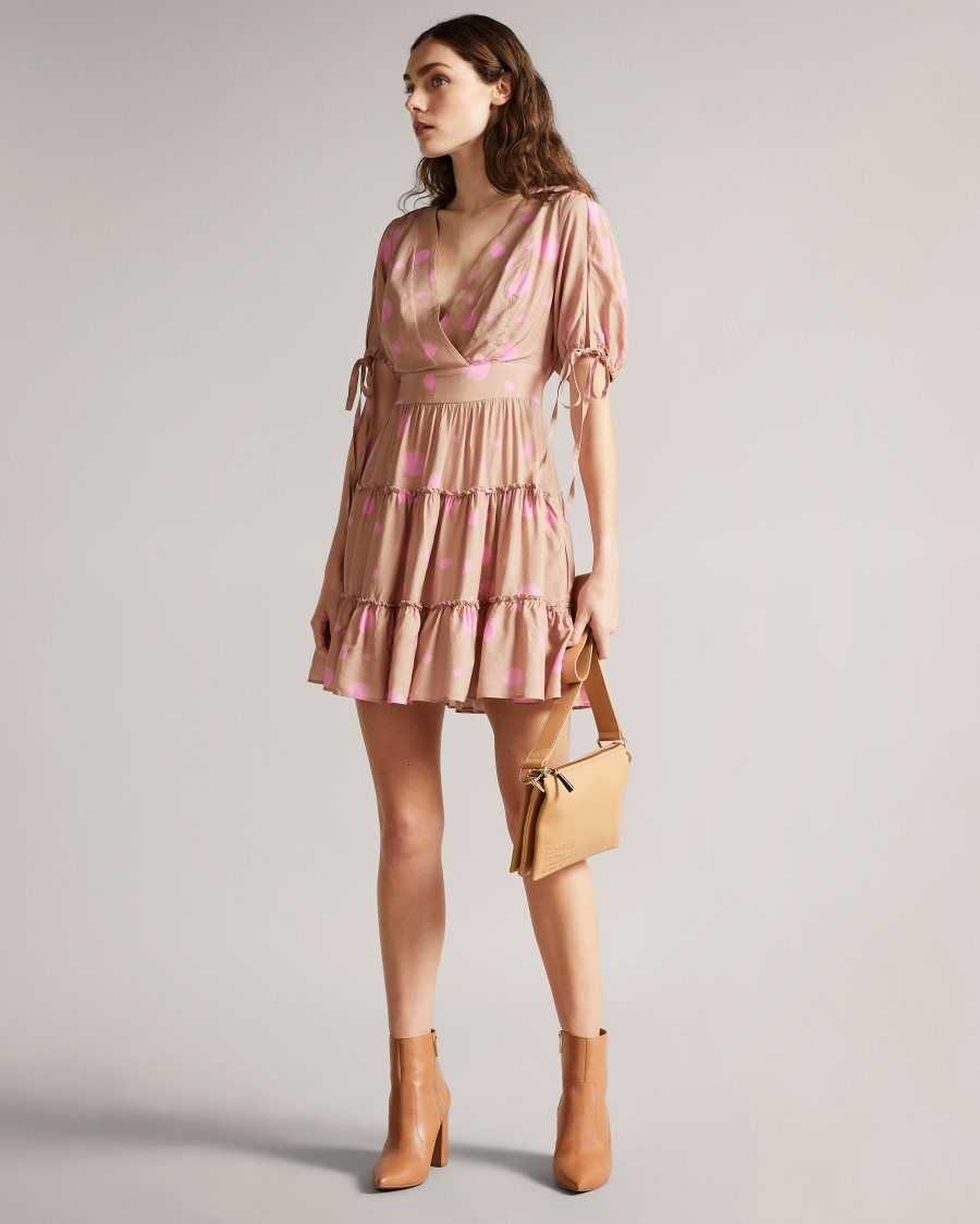 Ted Baker Stefina Printed Tiered Mini Dress Light Brown | 70632-TIRV