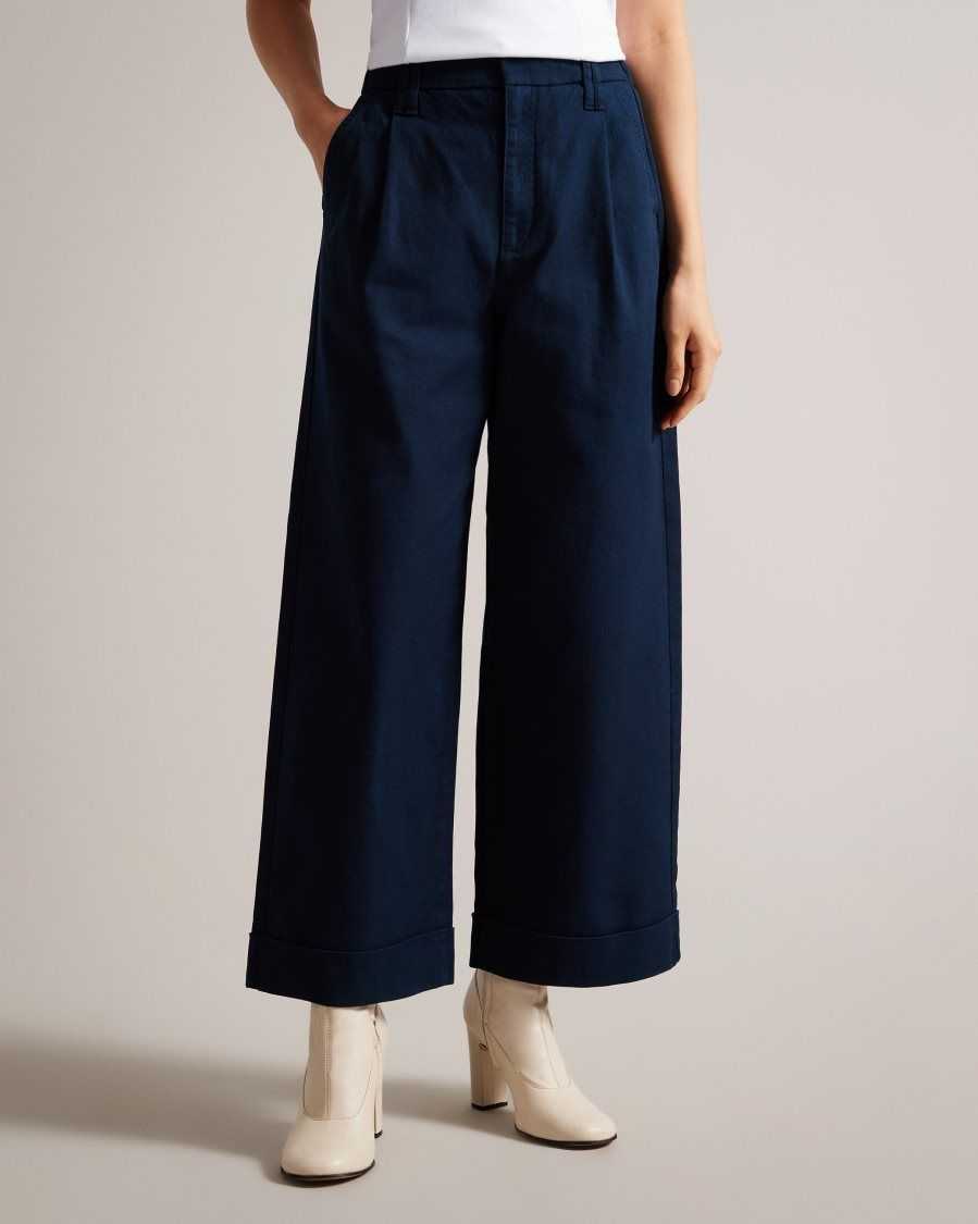 Ted Baker Steviey Wide Leg Tailored Trousers Dark Navy | 61495-HGFM