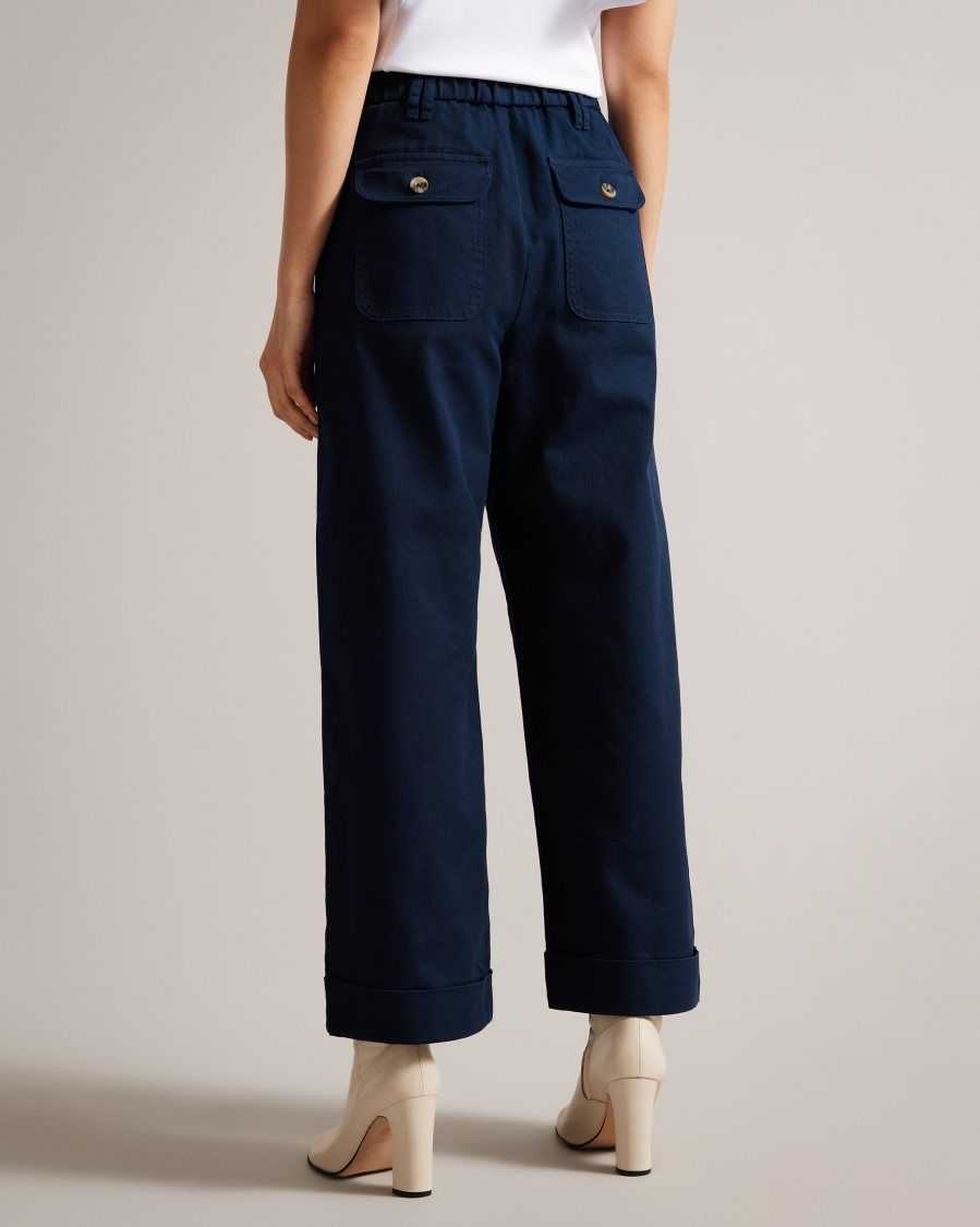 Ted Baker Steviey Wide Leg Tailored Trousers Dark Navy | 61495-HGFM