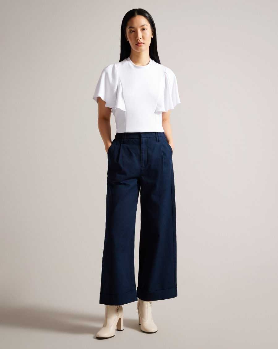 Ted Baker Steviey Wide Leg Tailored Trousers Dark Navy | 61495-HGFM