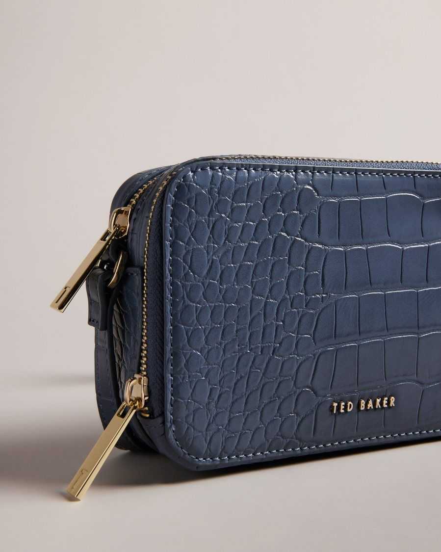 Ted Baker Stina Croc Effect Camera Bag Medium Blue | 62598-HQCA