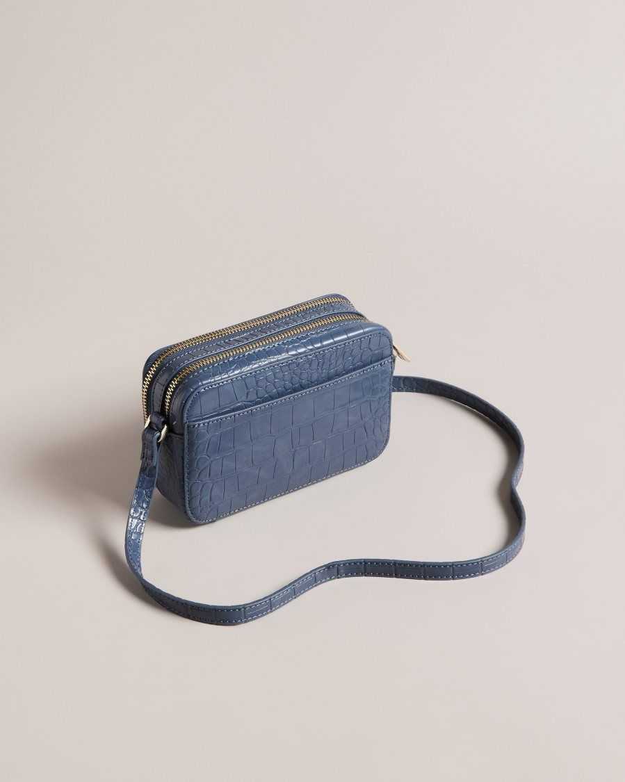 Ted Baker Stina Croc Effect Camera Bag Medium Blue | 62598-HQCA