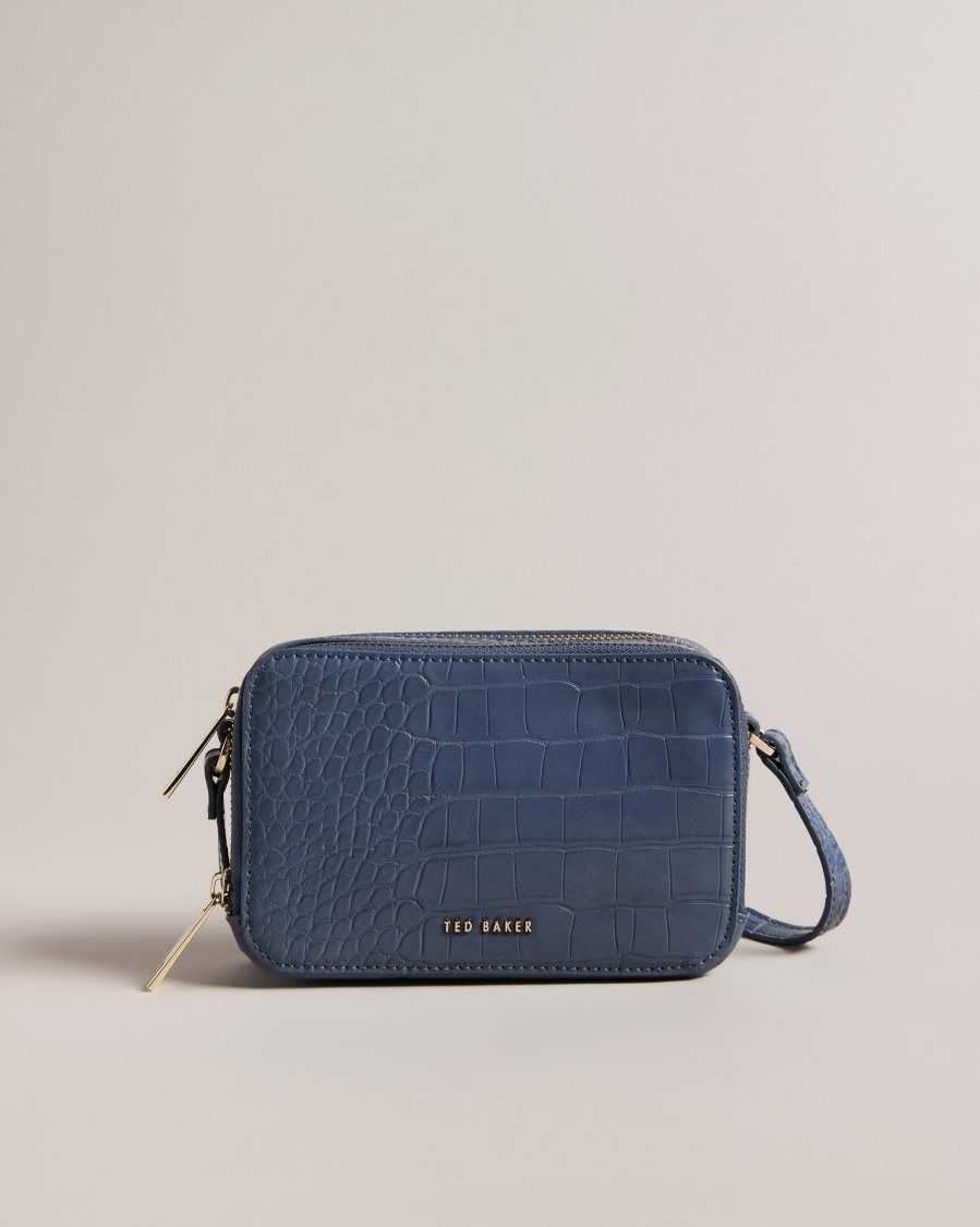 Ted Baker Stina Croc Effect Camera Bag Medium Blue | 62598-HQCA