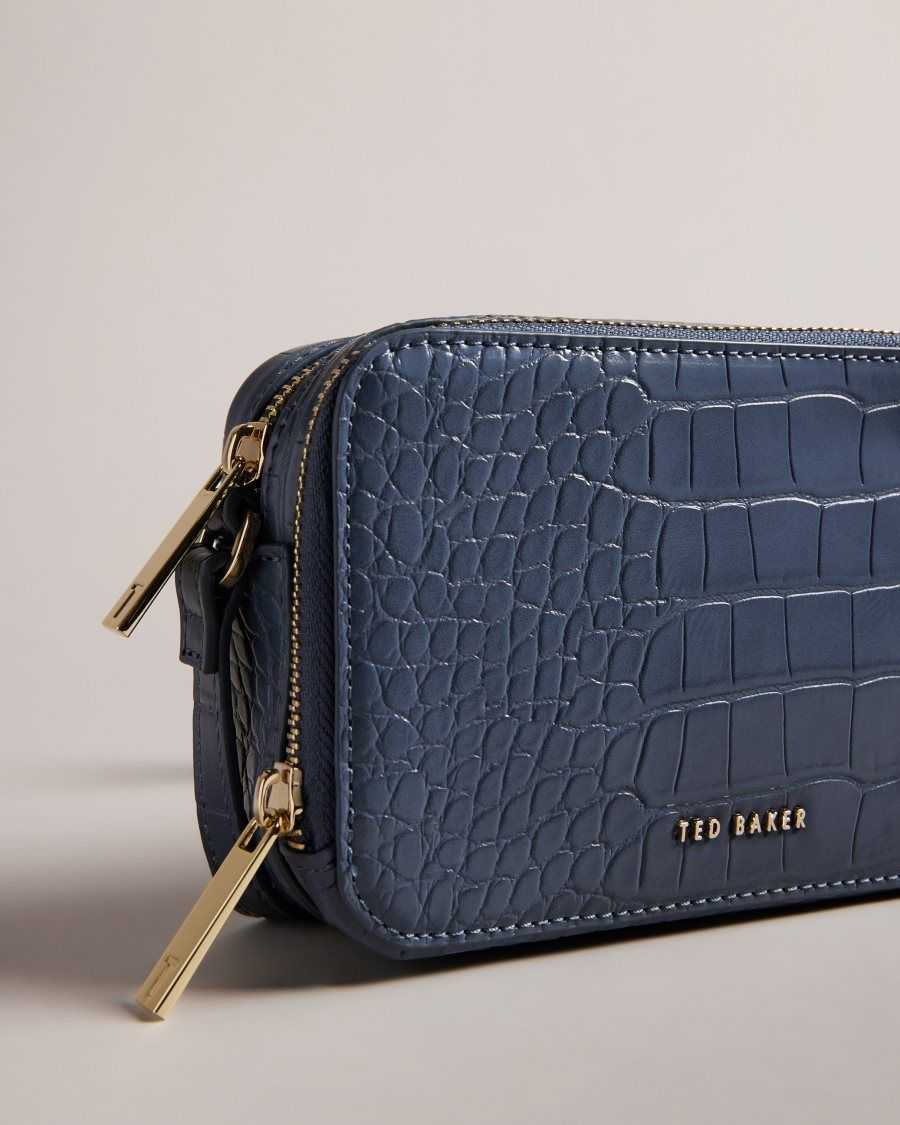 Ted Baker Stina Croc Effect Camera Bag Medium Blue | 36528-AZYB