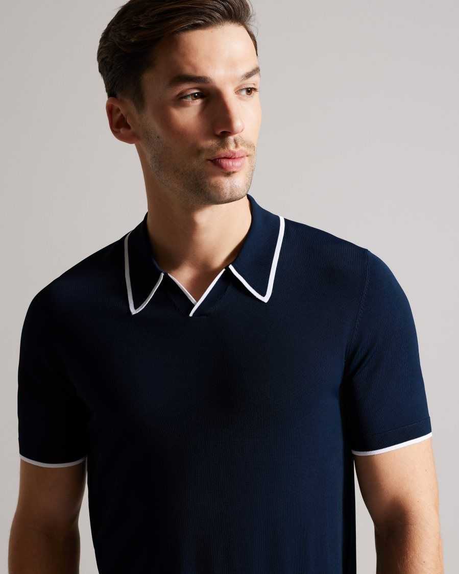 Ted Baker Stortfo Short Sleeve Rayon Polo Shirt Navy | 65201-SVEH