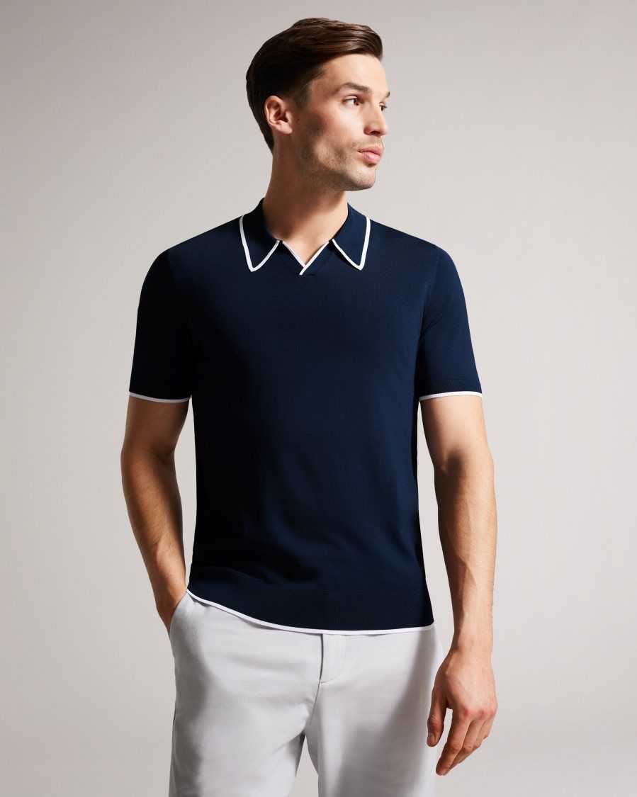 Ted Baker Stortfo Short Sleeve Rayon Polo Shirt Navy | 65201-SVEH