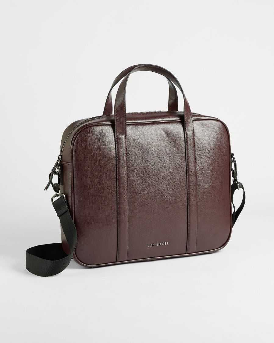 Ted Baker Strath Saffiano Leather Document Bag Oxblood | 56748-OWHX