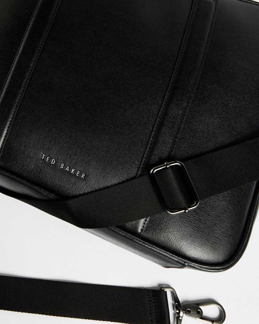 Ted Baker Strath Saffiano Leather Document Bag Black | 19253-FPUS