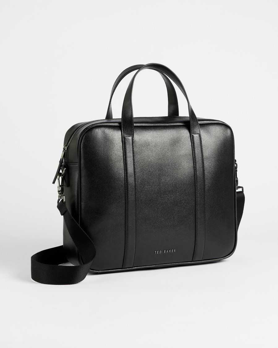 Ted Baker Strath Saffiano Leather Document Bag Black | 19253-FPUS