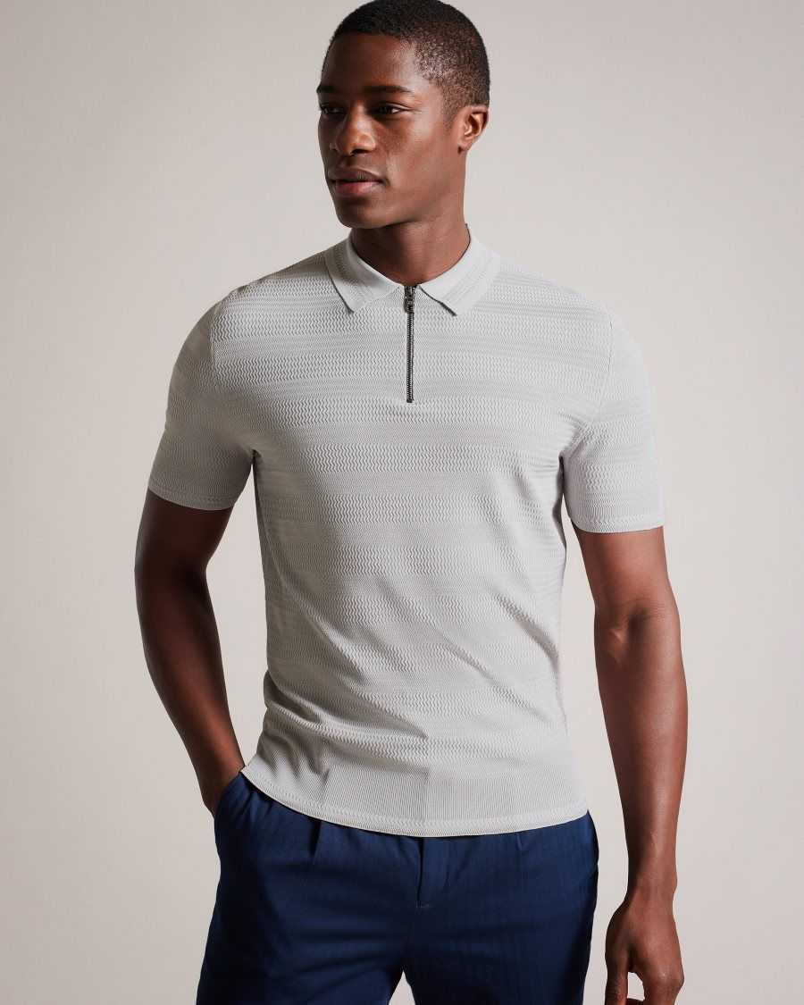 Ted Baker Stree Short Sleeve Textured Polo Shirt Grey | 50987-SJDQ