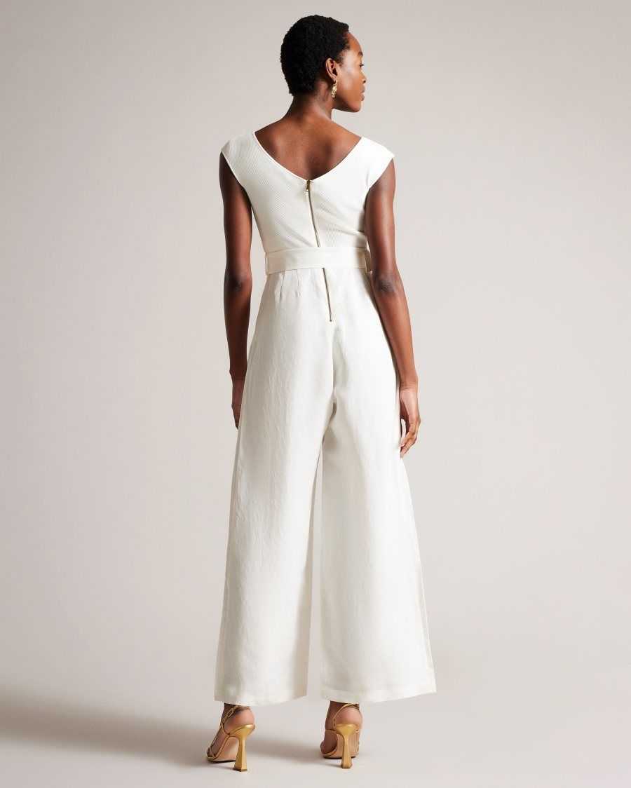 Ted Baker Tabbiaa Knitted Bodice Wide Leg Jumpsuit White | 10736-DLGP