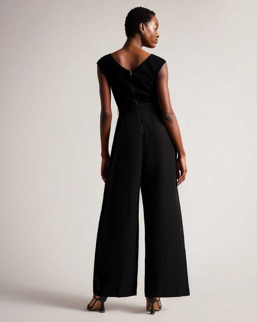 Ted Baker Tabbiaa Knitted Bodice Wide Leg Jumpsuit Black | 18963-SBEX