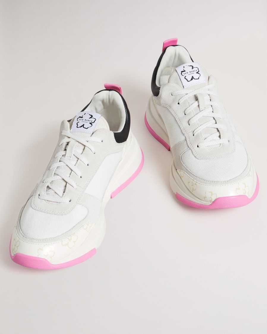 Ted Baker Tabbiy Magnolia Flower Chunky Trainer White | 61485-ZQMT