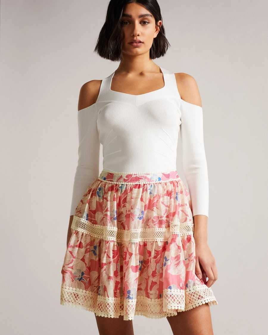 Ted Baker Tabita Full Mini Skirt with Lace Tape Medium Pink | 35917-LFEK