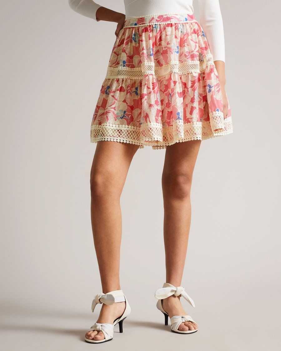 Ted Baker Tabita Full Mini Skirt with Lace Tape Medium Pink | 35917-LFEK