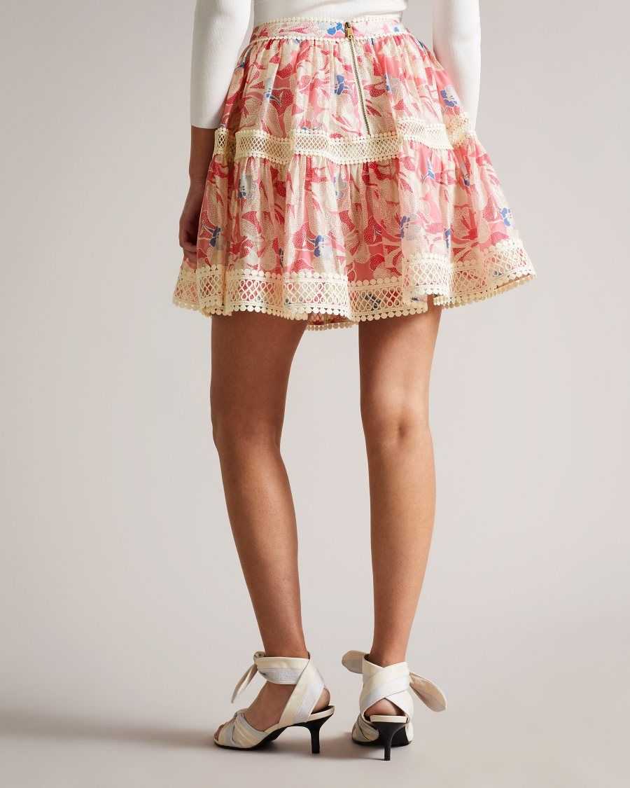 Ted Baker Tabita Full Mini Skirt with Lace Tape Medium Pink | 35917-LFEK