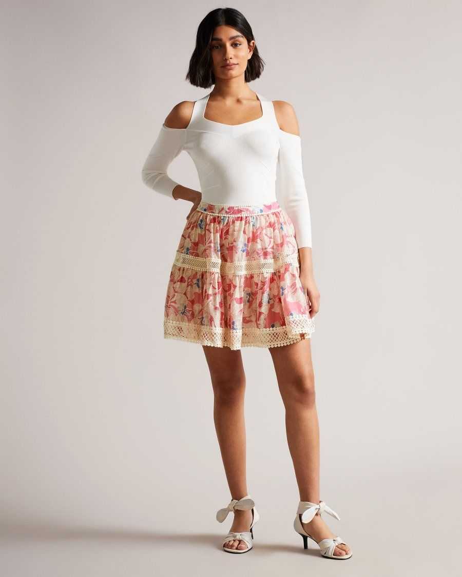 Ted Baker Tabita Full Mini Skirt with Lace Tape Medium Pink | 35917-LFEK