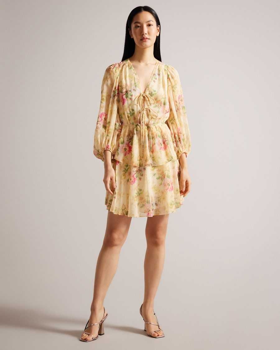 Ted Baker Tamziiy Hazy Floral Tiered Mini Dress Tan | 83156-LYIM