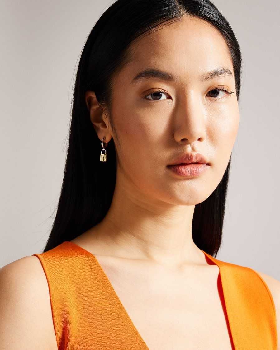 Ted Baker Taylinn Tedlock Hoop Charm Earrings Gold Colour | 14568-PVLF