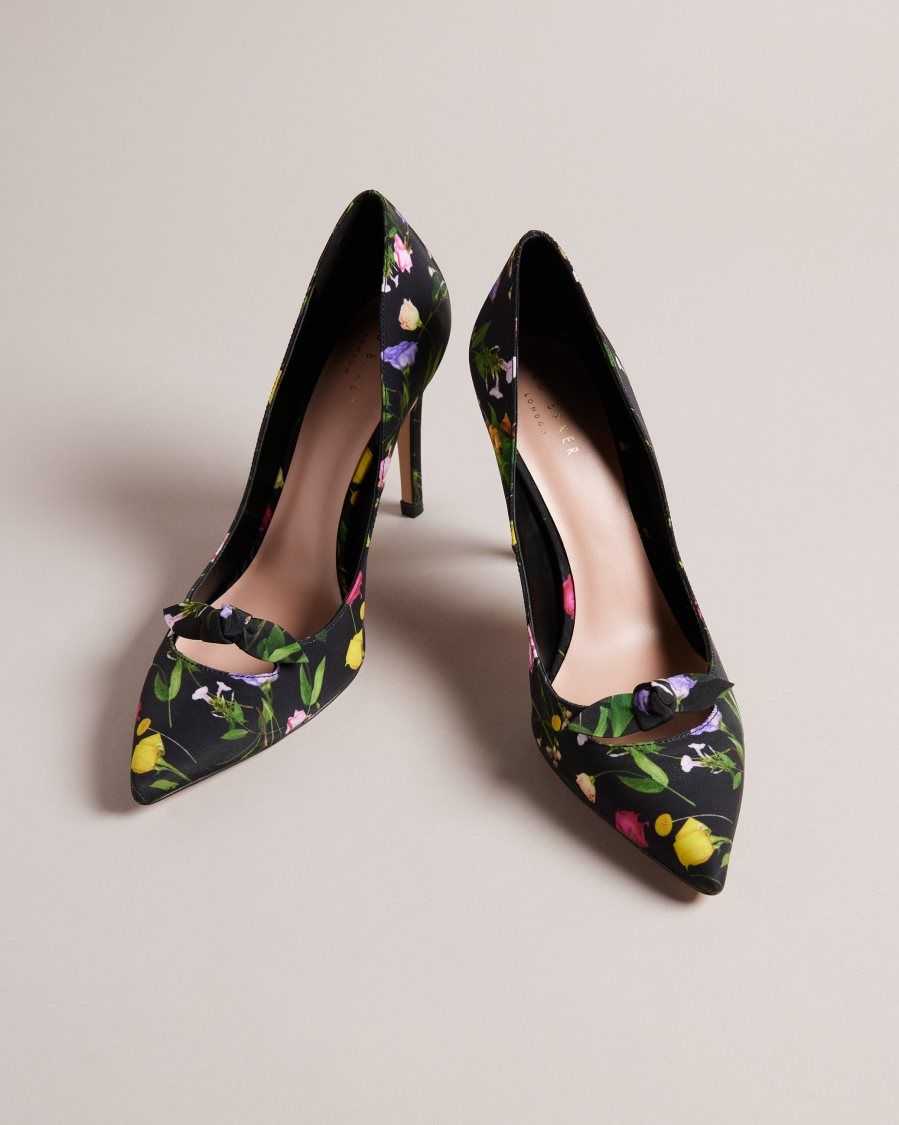 Ted Baker Telini Floral Print Bow Court Heels Black | 85301-TMYS