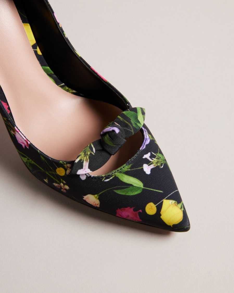 Ted Baker Telini Floral Print Bow Court Heels Black | 85301-TMYS