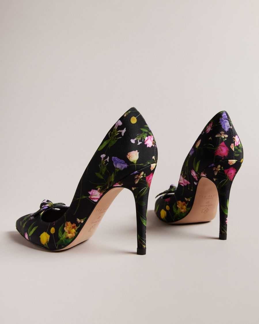 Ted Baker Telini Floral Print Bow Court Heels Black | 85301-TMYS