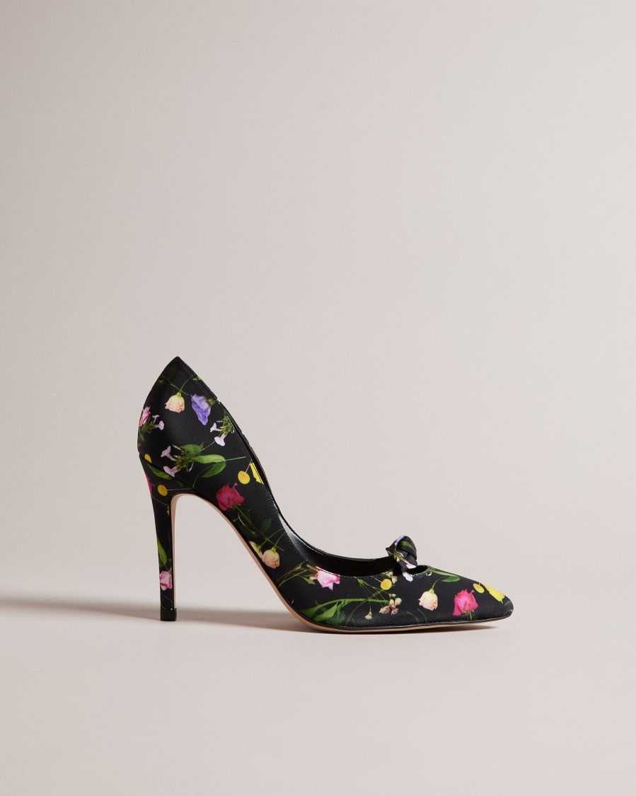 Ted Baker Telini Floral Print Bow Court Heels Black | 85301-TMYS