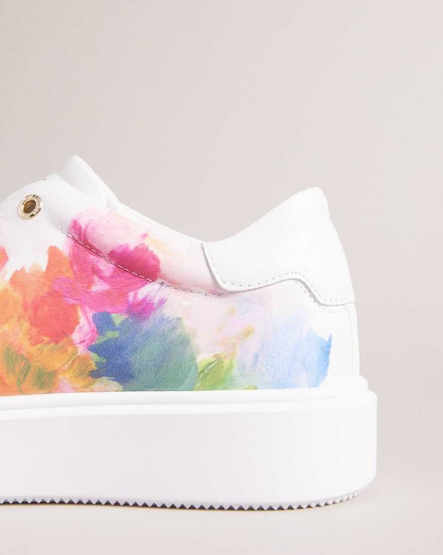 Ted Baker Tennia Art Print Platform Trainers White-Orange | 54168-CNHO