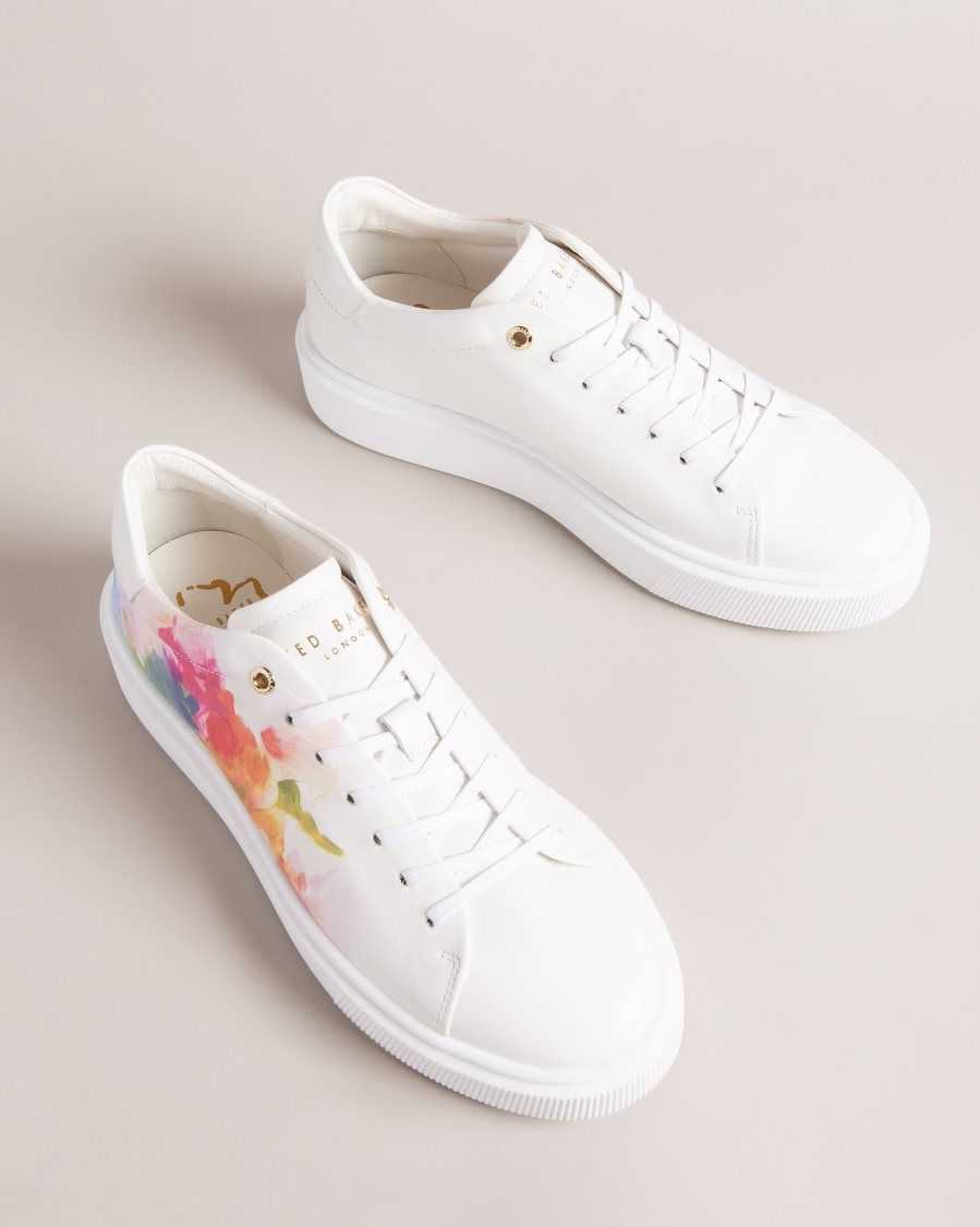 Ted Baker Tennia Art Print Platform Trainers White-Orange | 54168-CNHO