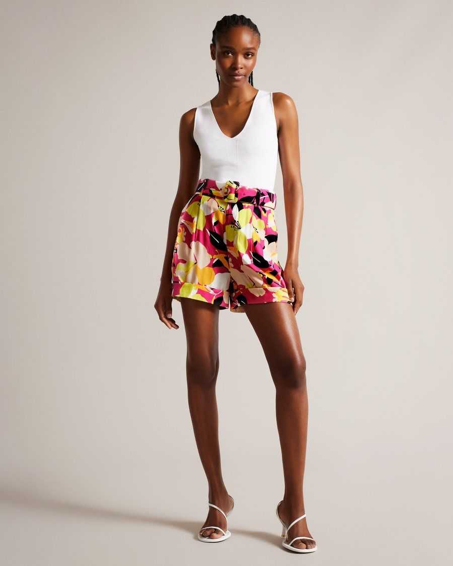 Ted Baker Thiana Abstract Print Tailored Shorts Bright Pink | 48615-ACIV