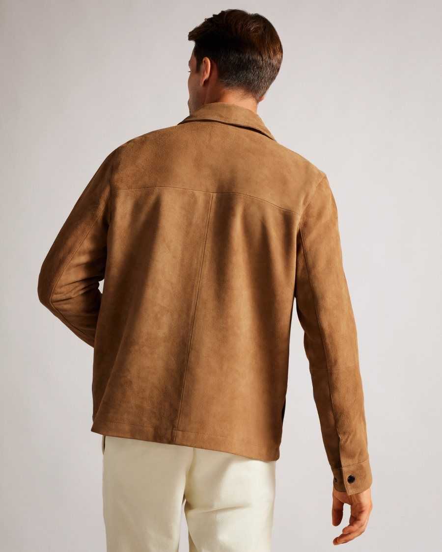 Ted Baker Thierry Suede Zip Through Shacket Camel | 57198-JMQC