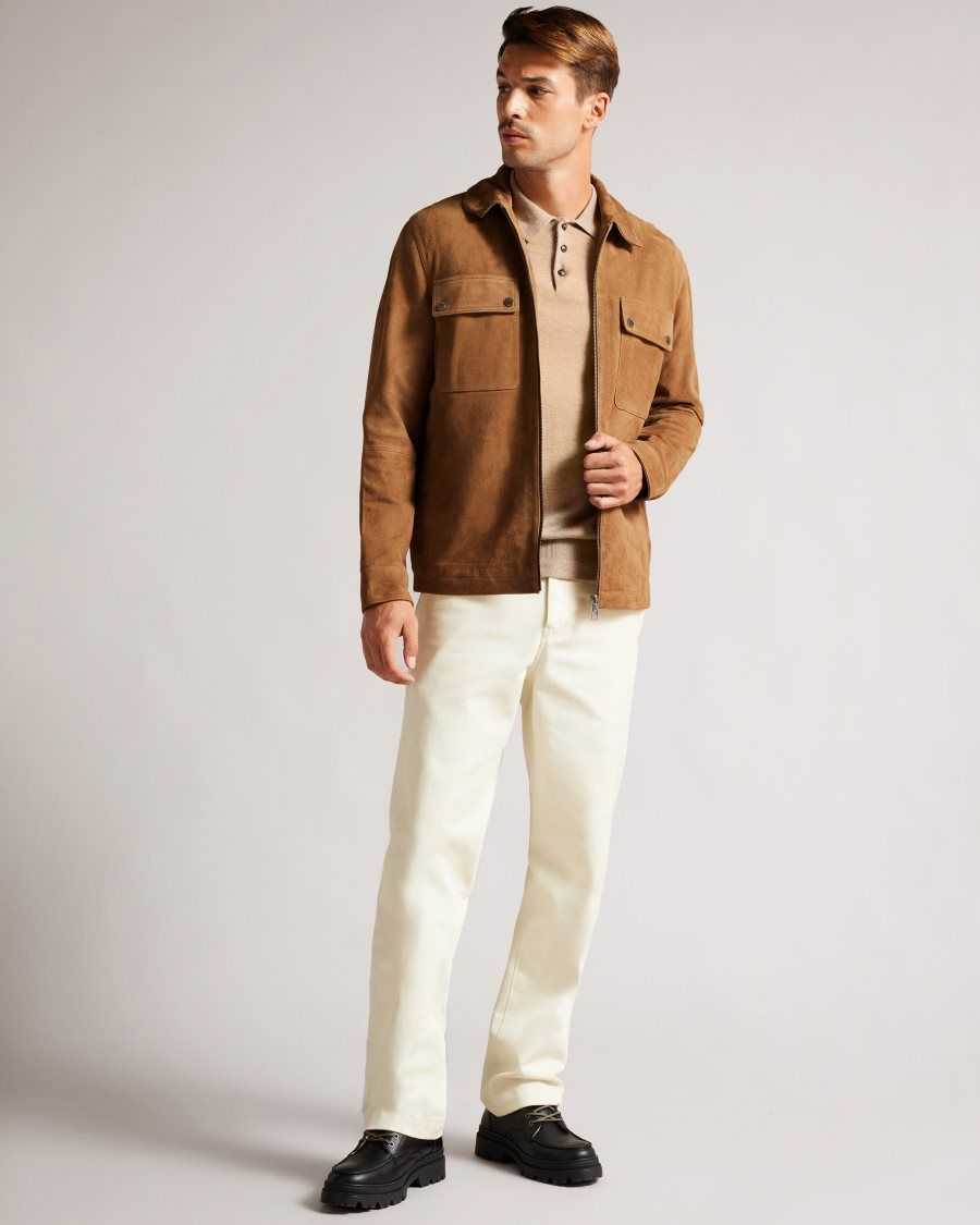 Ted Baker Thierry Suede Zip Through Shacket Camel | 57198-JMQC