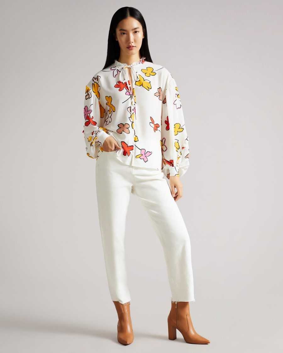 Ted Baker Thurso Floral Print Blouse White | 46973-XCWJ