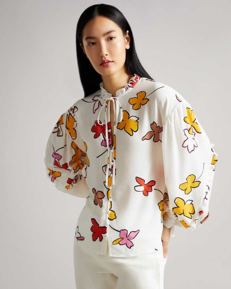 Ted Baker Thurso Floral Print Blouse White | 46973-XCWJ