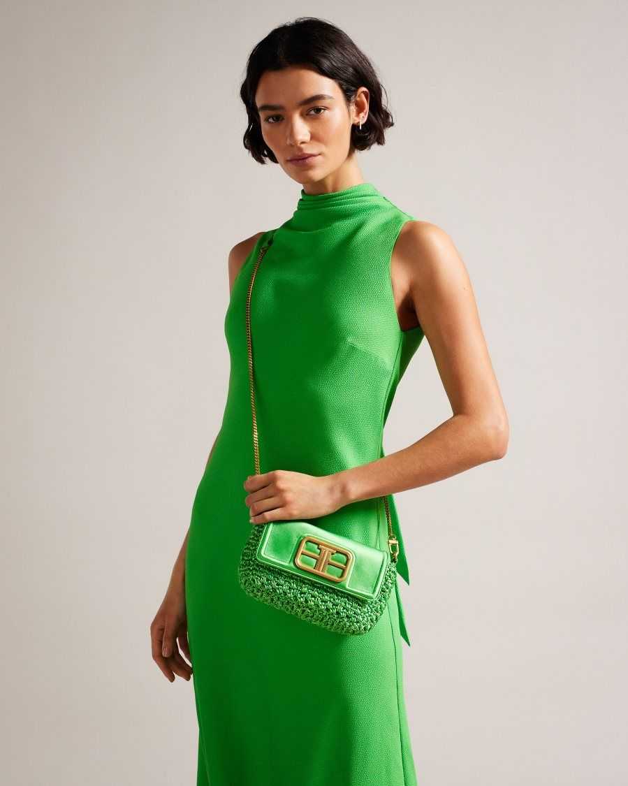 Ted Baker Tikyra Satin Crochet Crossbody Bag Green | 60934-ETIB