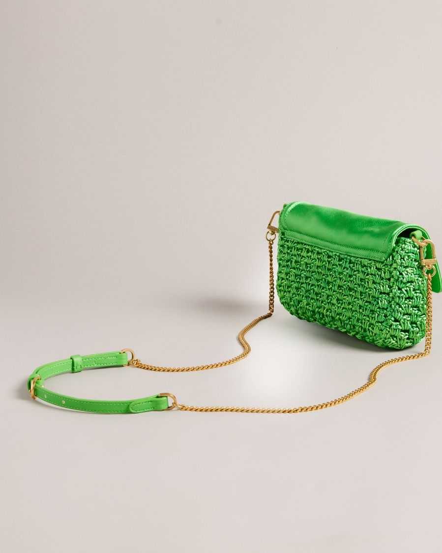 Ted Baker Tikyra Satin Crochet Crossbody Bag Green | 60934-ETIB